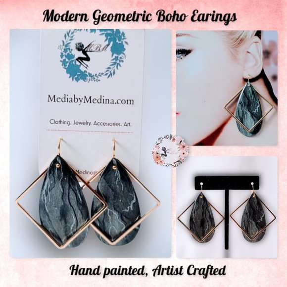 The MBM Boutique Jewelry - 3/$30 🆕Modern Geometric Boho Earrings, Hand Painted